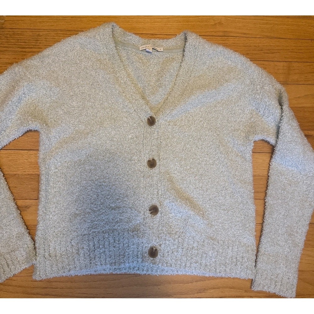 Threads 4 Thought Sage Green Fuzzy Popcorn V-Neck Cardigan Sweater TWA4208 Small